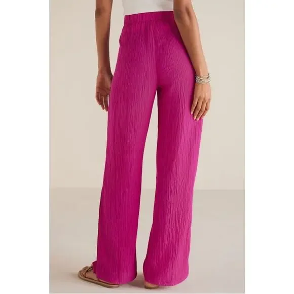 Soft Surroundings Oceo Gauze Wide Leg Pants Button Hem Fuchsia Plus Size 1X - Picture 9 of 12